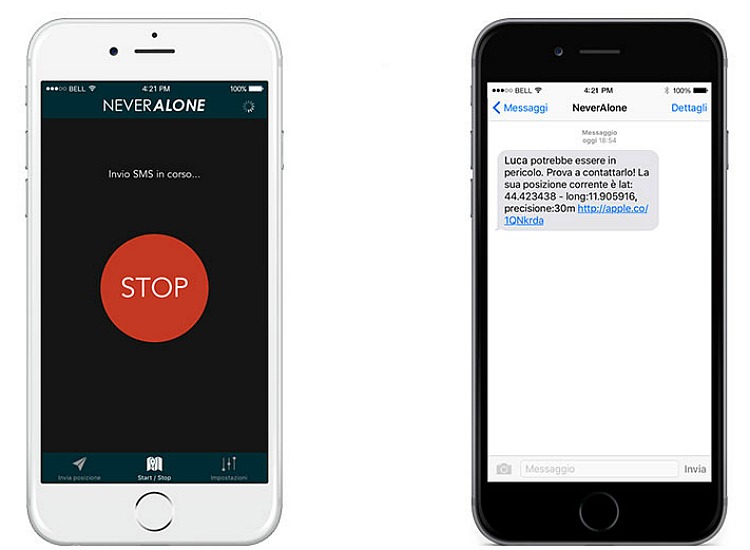 Sms allarme NeverAlone app
