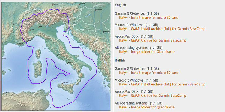 Cartografia dell'italia scaricabile per gps garmin