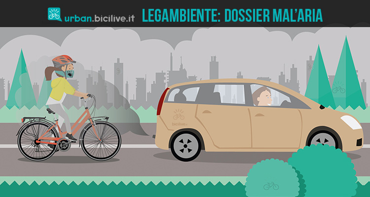 ciclista pedala in una città italiana inquinata