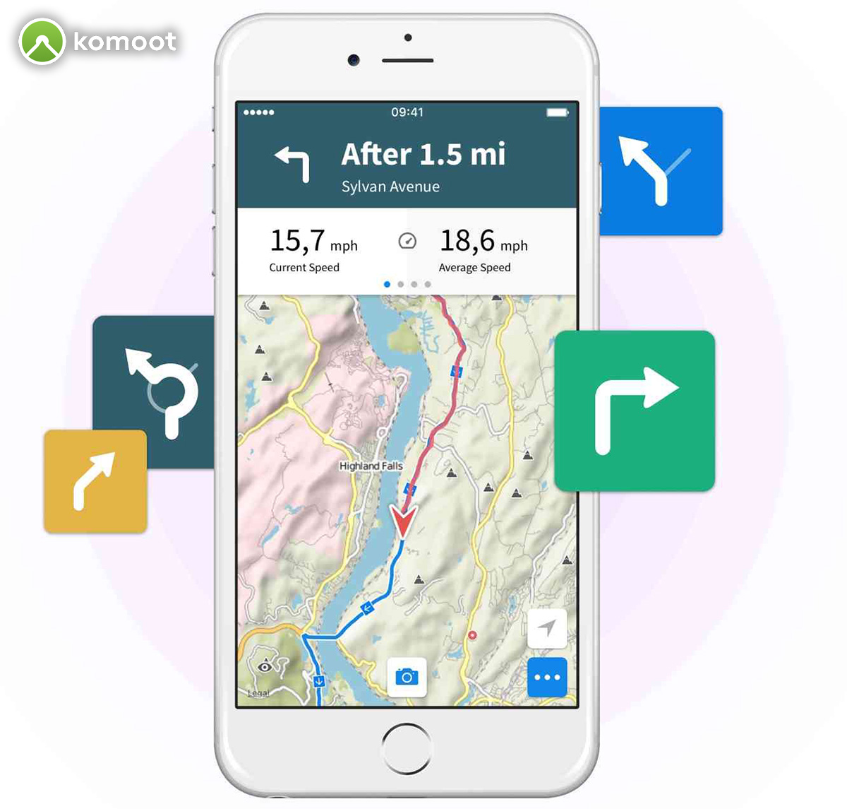 Uno smartphone mostra la schermata di navigazione di komoot