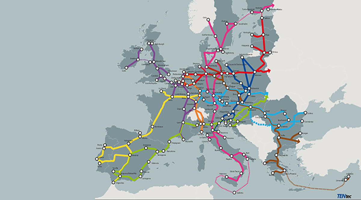 La mappa della rete di trasporto transeuropea multimodale TEN-T