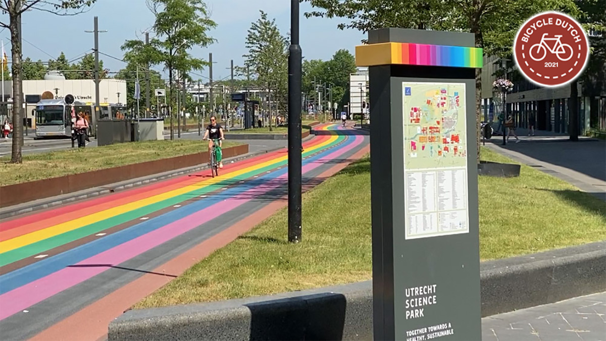 Il cartello con la mappa della pista arcobaleno di Utrecht 2021