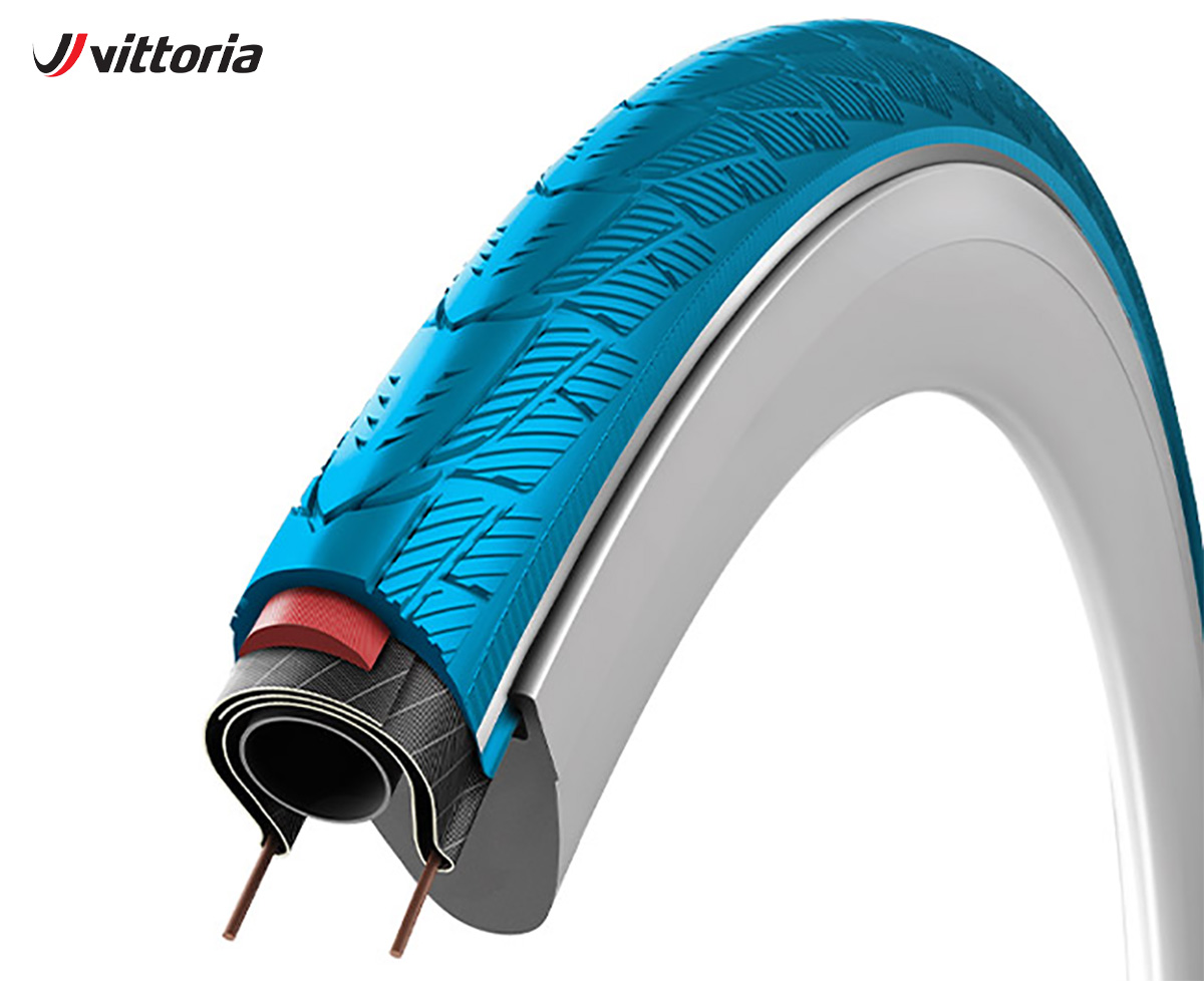 Uno schema mostra gli strati dello pneumatico Vittoria Adventure Tech in colorazione blu