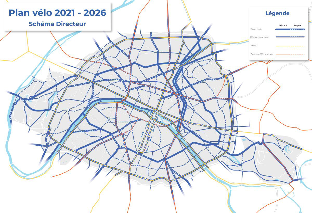 La mappa delle ciclabili in costruzione a Parigi entro il 2026