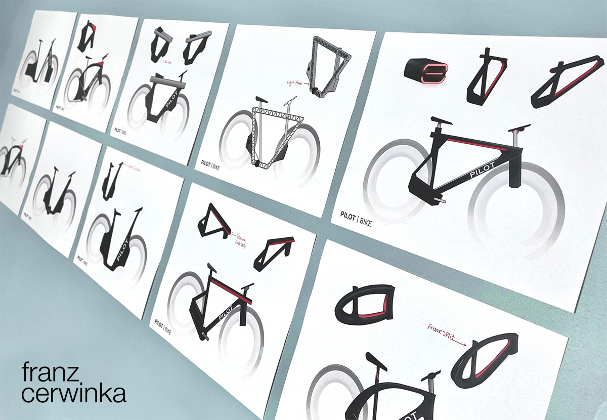 Alcuni sketch del designer Franz Cerwinka relativi alla nuova concept bike Pilot