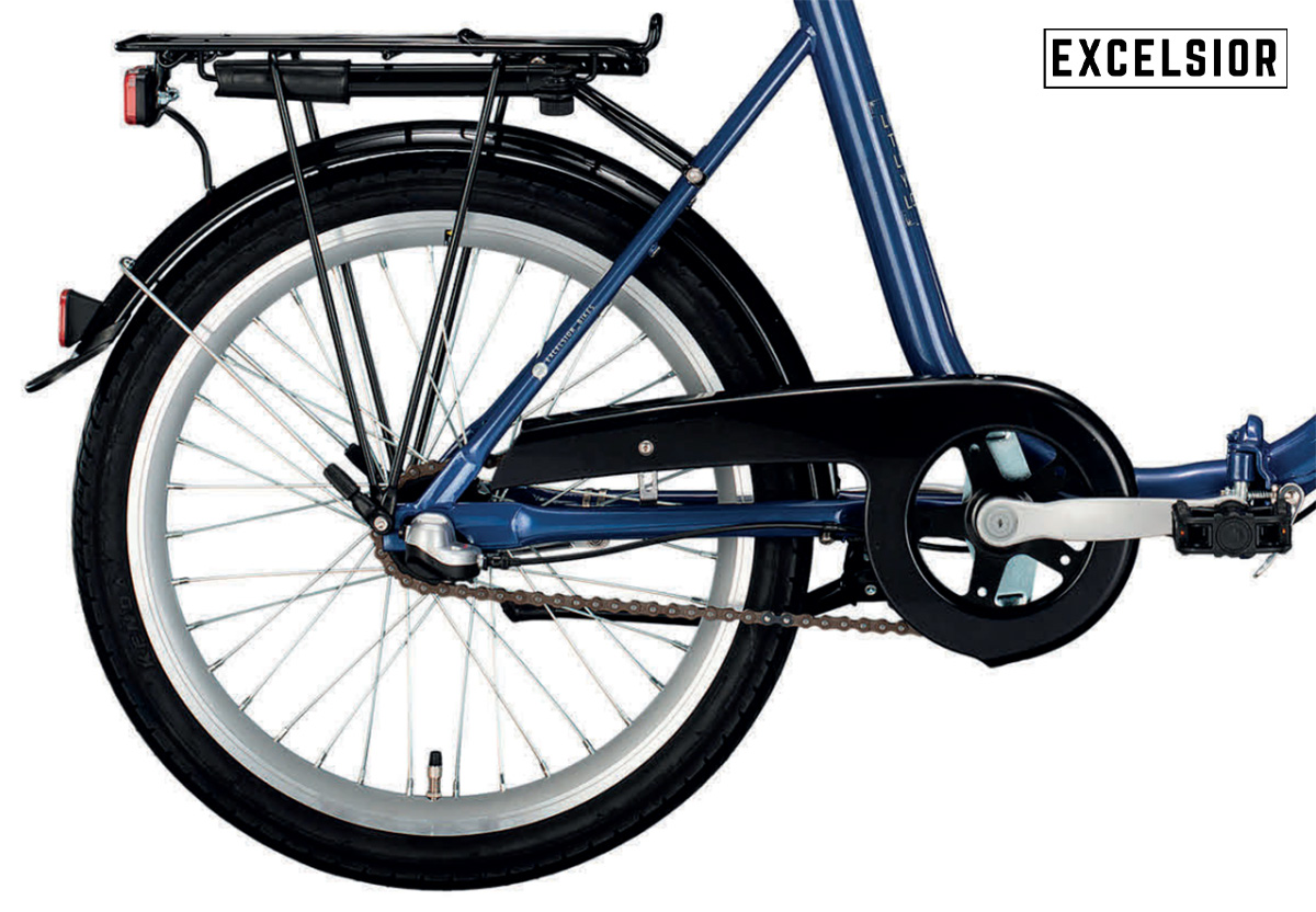 Dettaglio della trasmissione della nuova bici pieghevole Excelsior Klapprad 2022