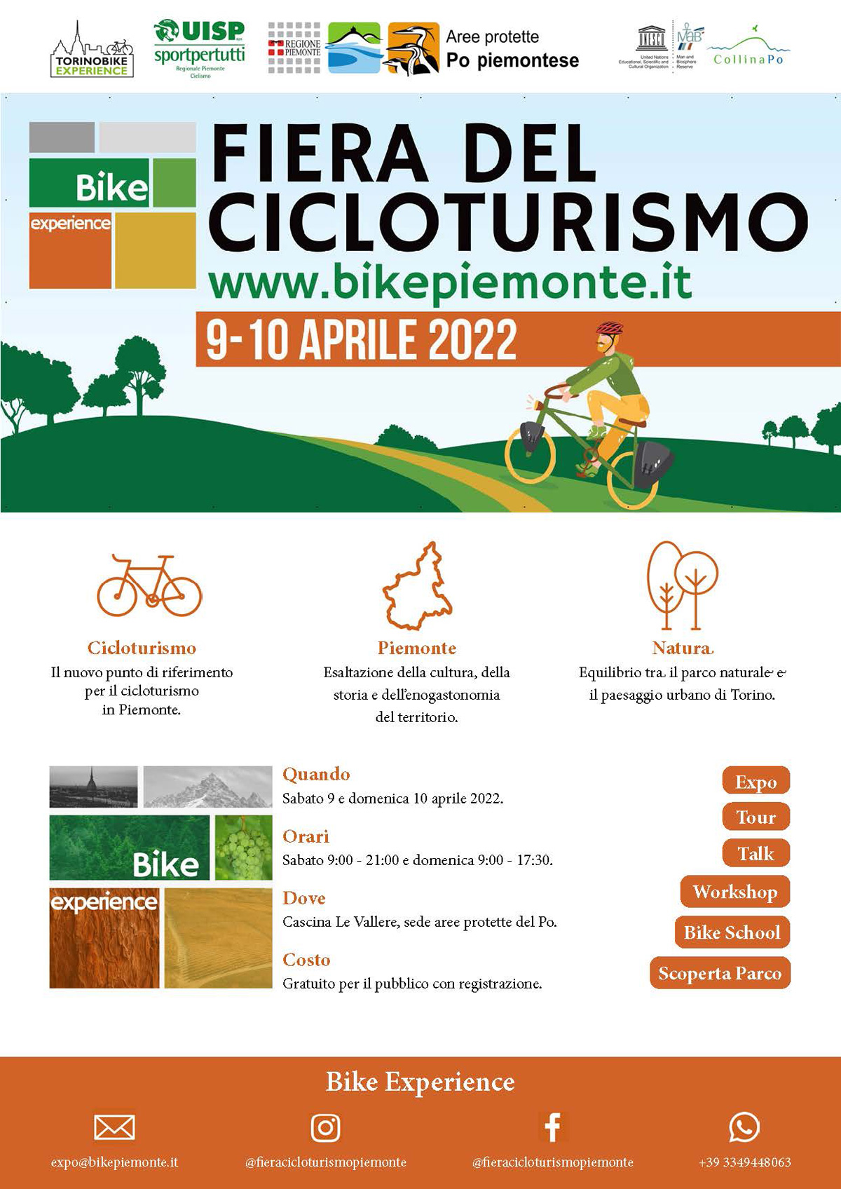 Locandina di Bike Experience 2022 Fiera del Cicloturismo in Piemonte